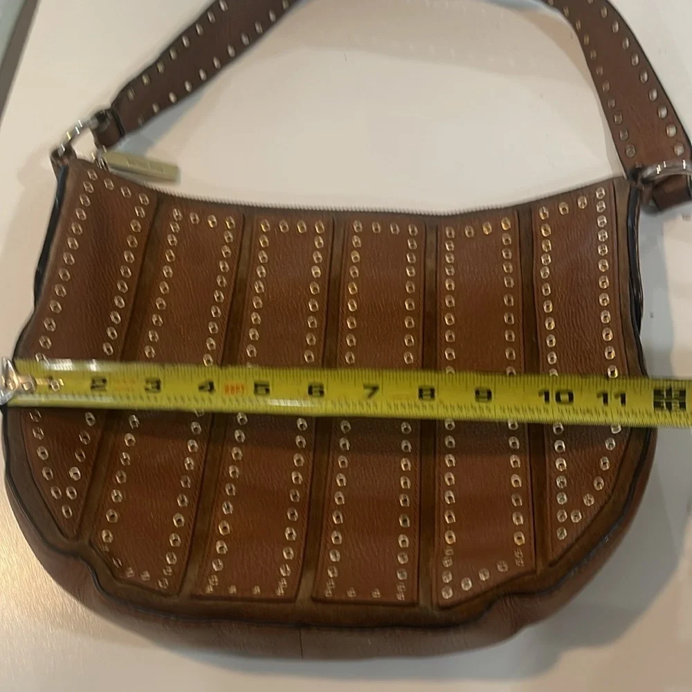 MK Michael Kors Brooklyn Grommet Leather Suede Hobo Crossbody Bag Caramel brown